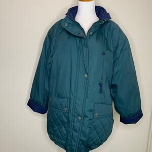 Vintage Forest Green Navy Blue Down Puffer Coat Sz Large